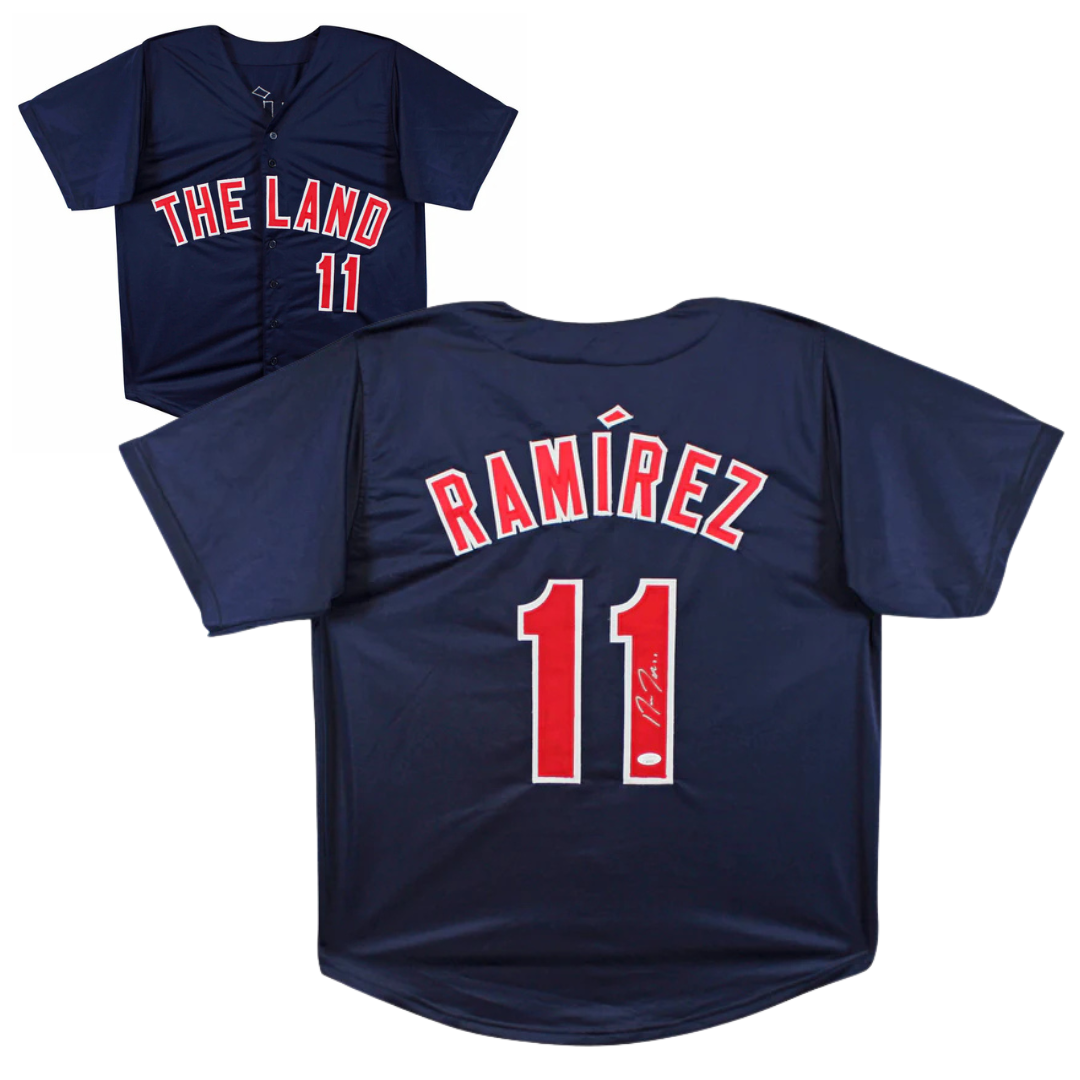 Jose Ramirez Signed Navy Pro Style Baseball Jersey with JSA COA